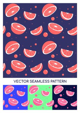 Çeşitli renk paletlerinde turuncu / greyfurt dilimleri içeren kusursuz vektör deseni. Meyve dokusu