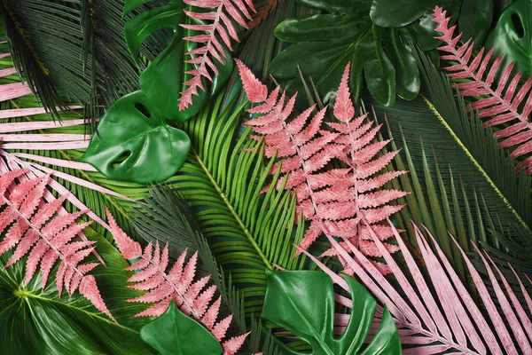 Plaatsing Van Groene Roze Tropische Bladeren — Stockfoto
