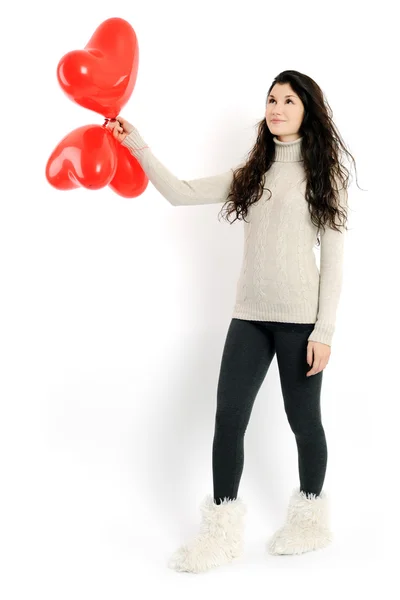 Chica con globos rojos —  Fotos de Stock