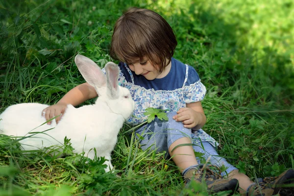 Meisje met konijn — Stockfoto