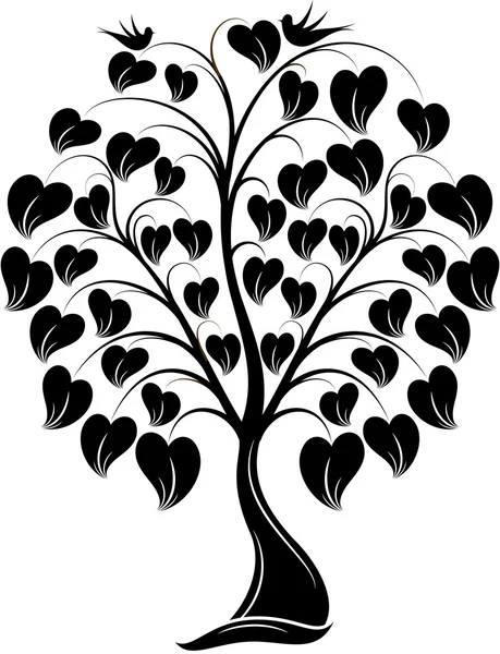 Ornements Arbre de coeur avec oiseau — Image vectorielle