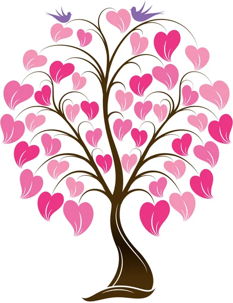 Ornaments Heart Tree with Bird — Stock Vector