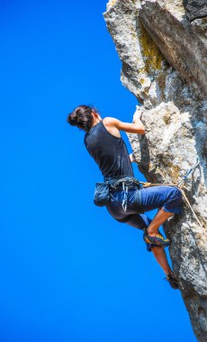 aşırı spor. rock-climber rock fethi sırasında