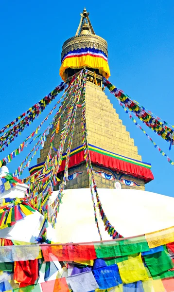 Tibetan flags in Boudhanath Stupa, Nepal — Stock Photo, Image