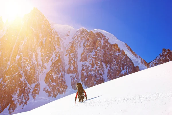 Hiker on the trek in Himalayas, Nepal — Stock Photo, Image