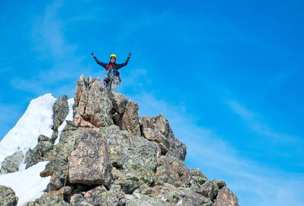 Der Bergsteiger auf dem Gipfel — Stockfoto