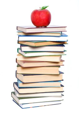 kitap kule üzerinde beyaz izole apple ile