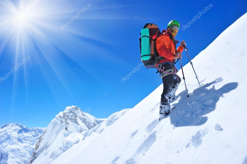 Hiker in the snowy mountain