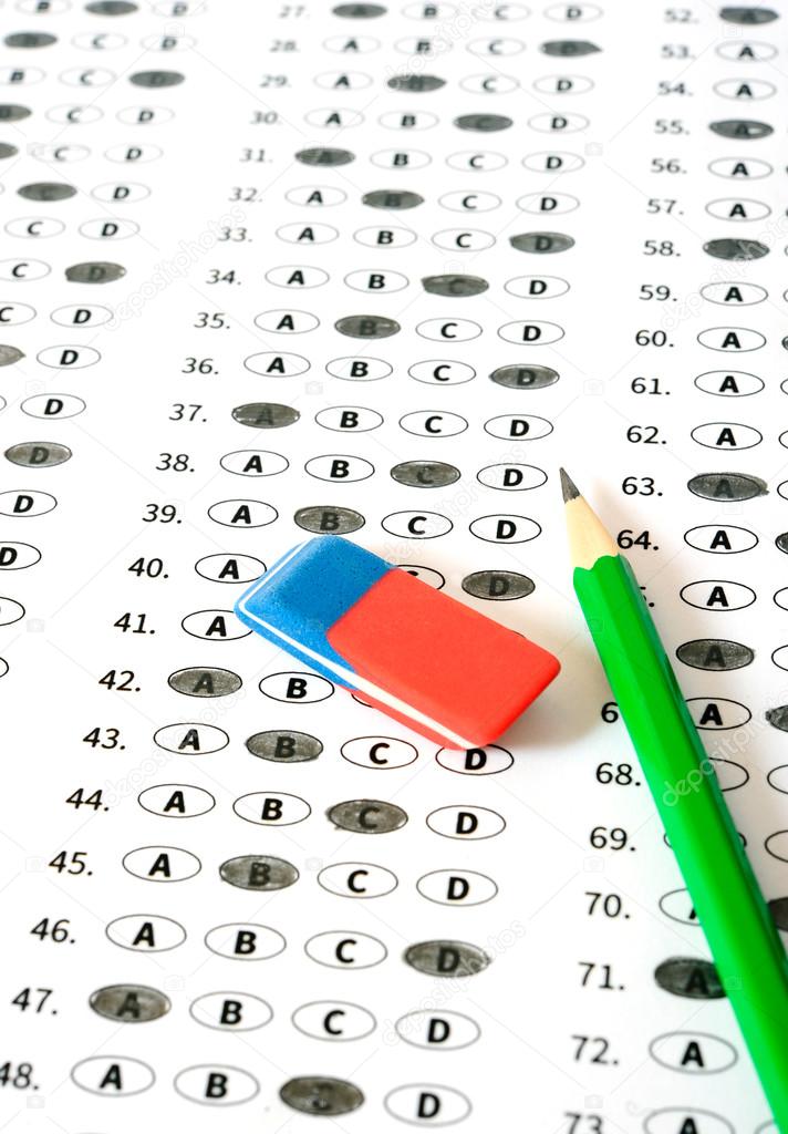 School and Education. Test score sheet with answers