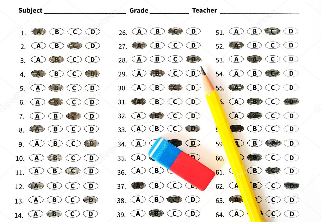 Education test sheet with yellow pencil