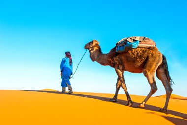 Sahra Çölü üzerinde deve karavan