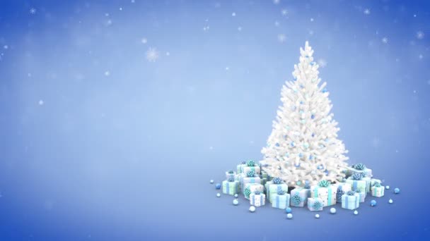 Karácsonyfa Ajándékdobozok Csökkenő Hópelyhek Téli Újévi Háttér — Stock videók