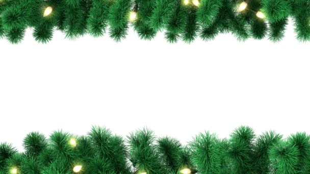 Ramos Árvore Natal Decorados Com Bolbos Guirlanda Isolados Fundo Branco — Vídeo de Stock
