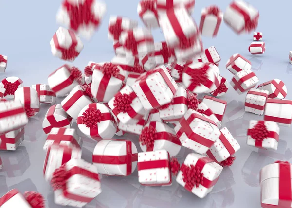 Chute Boîtes Cadeaux Noël Avec Des Arcs Rouges Des Rubans Images De Stock Libres De Droits