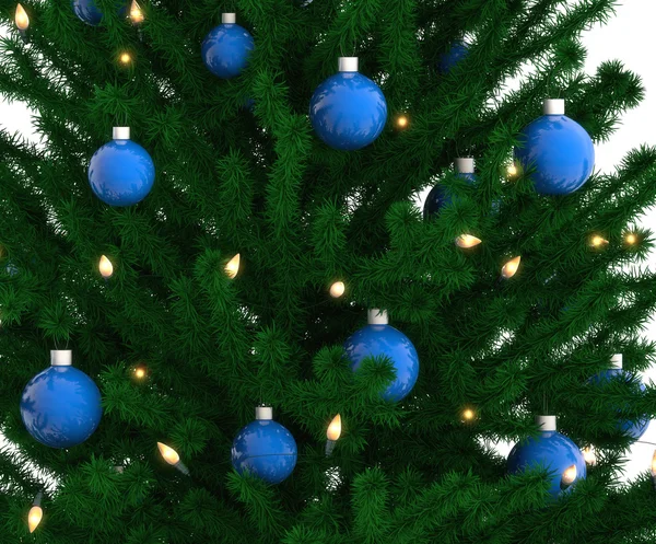 New Year tree decoration with balls and light bulbs — Stock Photo, Image