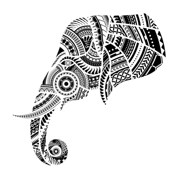 Tatuaggio Elefante Ornato Con Elementi Stile Maori Illustrazione Vettoriale — Vettoriale Stock