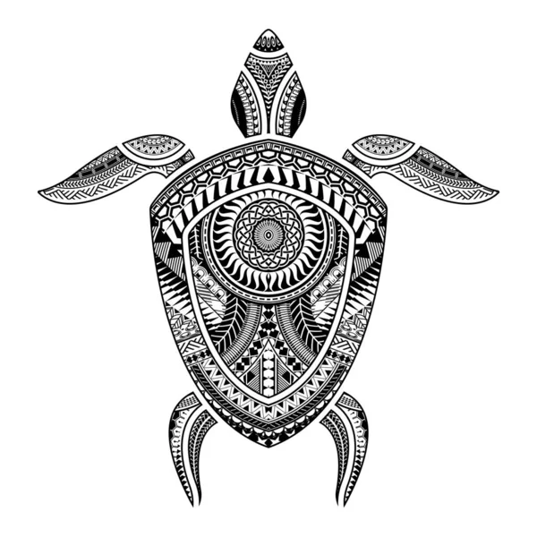 Tortuga Tatuaje Polinesia Tortuga Marina Símbolo Ilustración Blanco Negro Diseño — Vector de stock