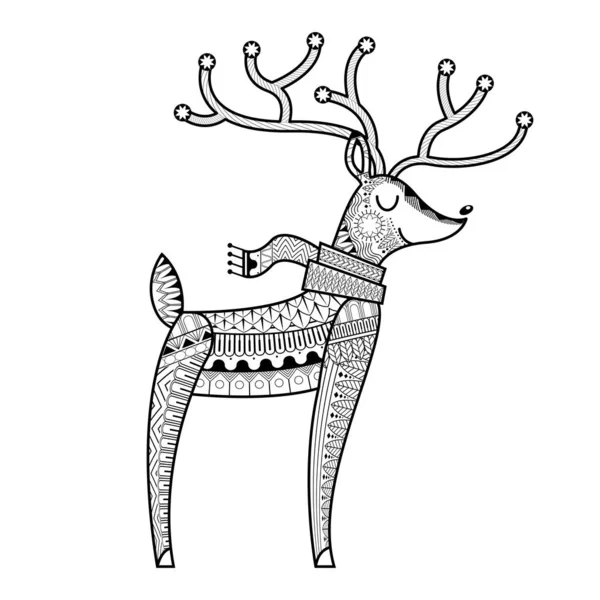 Hand Drawn Ethnic Ornamental Patterned Cute Deer Adult Coloring Pages — Stock Vector