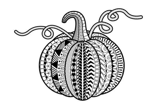 Pumpkin isolated on white background. Perfect for adult antistress coloring page, T shirt print, logo or tattoo with doodle, invitation, greeting card.