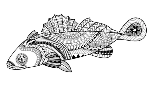 Vektorová Roztomilá Karikatura Goby Fish Vzor Pro Omalovánky Omalovánky Pro — Stockový vektor