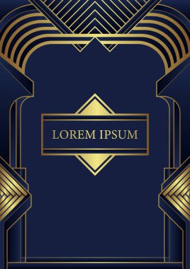 Soyut lüks dekoratif sanat deco tasarımı altın rengi şablon mavi arkaplan.