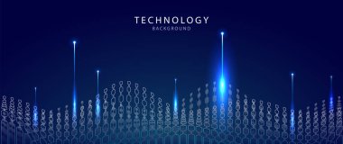Büyük veri görselleştirme teknolojisi. Teknolojik geçmiş. Mavi ışık vektörlü geleceksel ufuk.