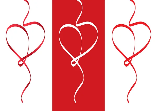 Ribbons Heart Set Vector White Red Gradient Shape Valentines Day — Stock Vector