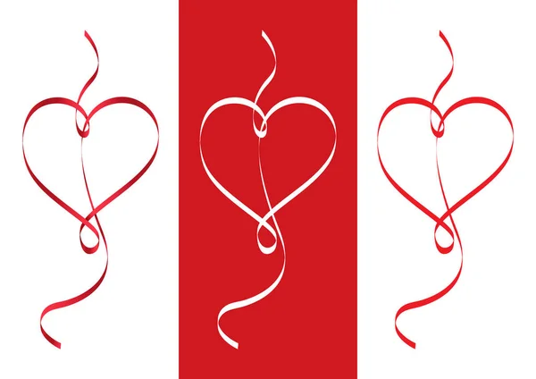 Ribbons Heart Set Vector White Red Gradient Shape Valentines Day — Stock Vector