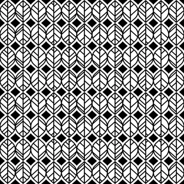 Abstract Geometric Leaf Pattern Stripes Seamless Vector Background Black White — Stock Vector