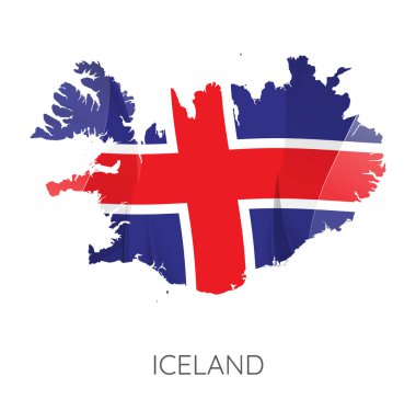 İzlanda haritası, beyaz arka planda izole edilmiş bayraklı. Vektör İllüstrasyonu
