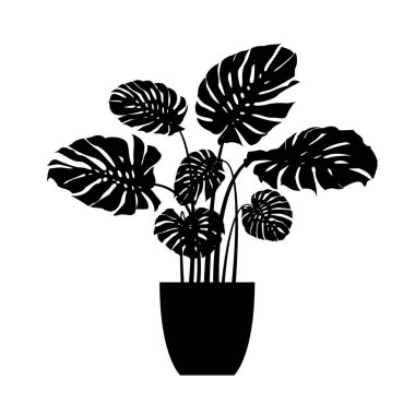 Saksıda saksı bitkisi var. bitki vektörü silueti beyaz arkaplanda izole edildi