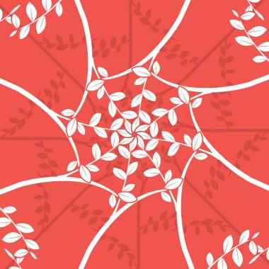 Renkli Yapraklar Duvar Kağıdı, Tebrik Kartı, Hediye Kutusu, Tekstil Baskılı Çember Deseni. Kırmızı Arkaplanda Vektör Flora.