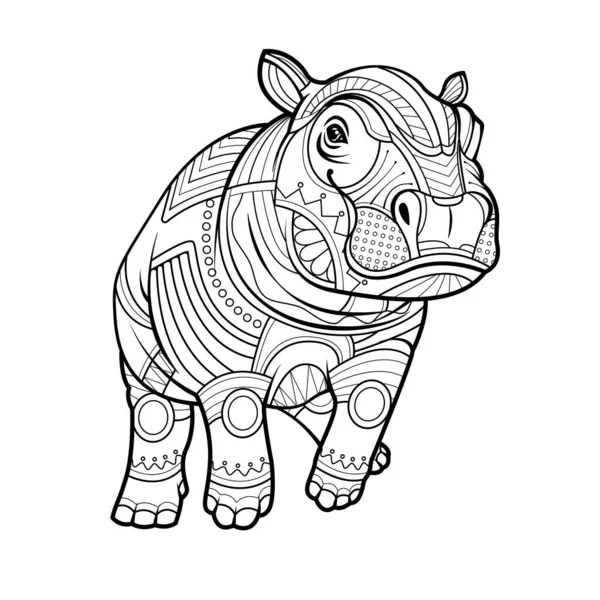Ippopotamo Bambino Vettore Disegnato Mano Bianco Nero Disegno Zentangle Rhino — Vettoriale Stock