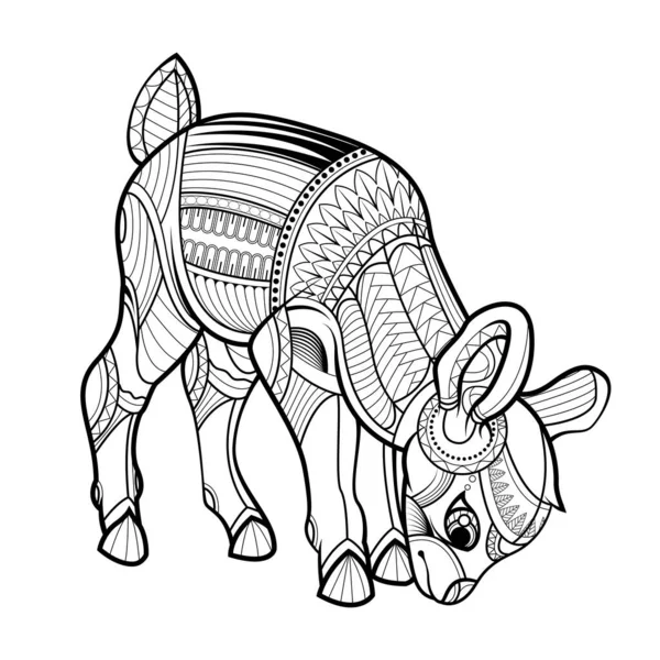 Pequeño Ciervo Negro Blanco Dibujado Mano Vector Dibujo Rinoceronte Zentangle — Vector de stock