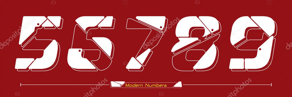 Vector graphic numbers in a set 0,1,2,3,4, with Abstract Future modern font. Typography design for posters, logos, cover, etc.