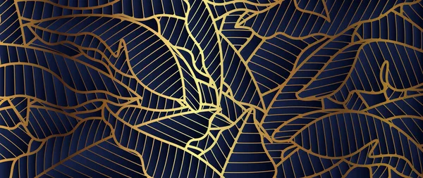 华丽的金黄色香蕉叶和天然 艺术装饰图案 线性波纹背景纹理印刷 包装设计 — 图库矢量图片