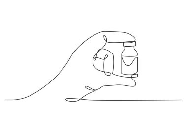 Korona aşısı test tüpü için aralıksız bir sıra aşı çizimi el yapımı sanat minimalist tasarımı. vektör illüstrasyonu.