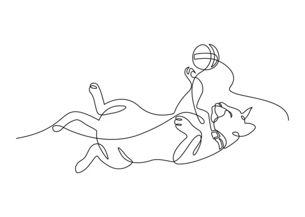 Dibujo Continuo Una Línea Gato Jugando Con Bolas Madejas Dibujado — Vector de stock