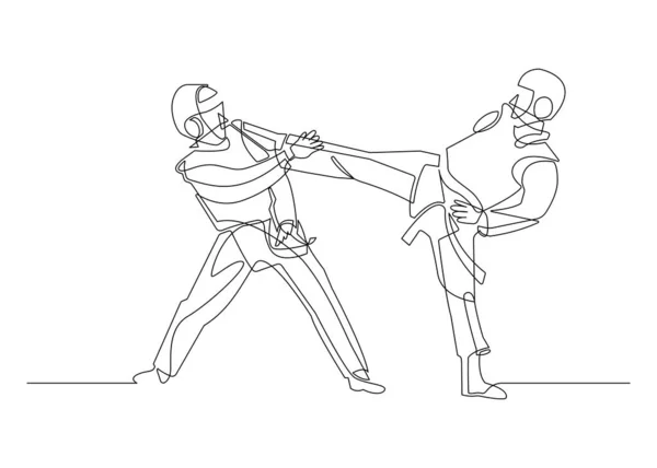 Dessin Trait Continu Taekwondo Combattant Dessin Trait Dessiné Main Design — Image vectorielle