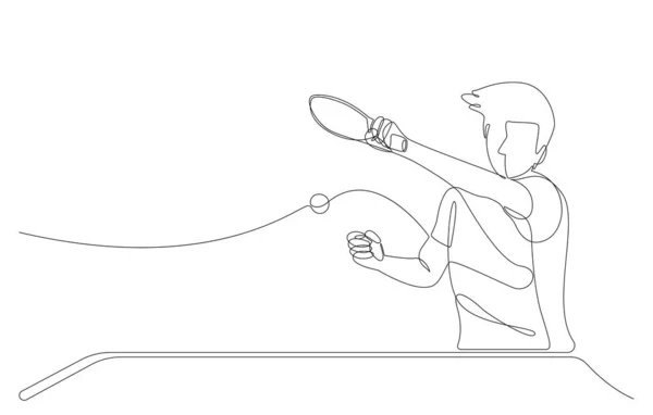 One Single Line Drawing Table Tennis Player Ping Pong Continuous — Διανυσματικό Αρχείο