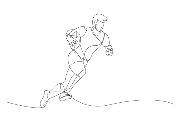 One Single Line Drawing Running Rugby Player Ball Continuous Line — Stok Vektör