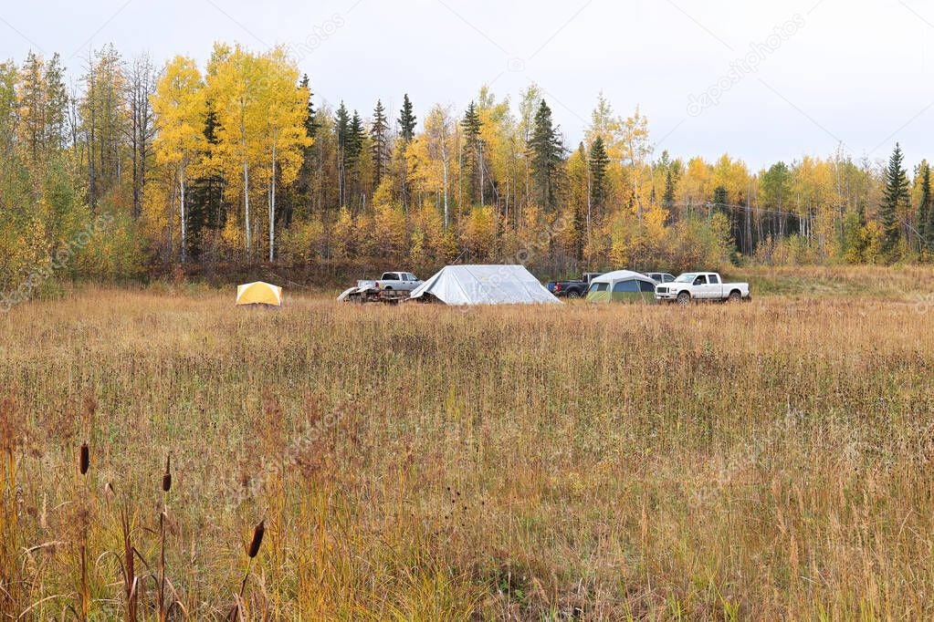View of a hunters camp from a distance