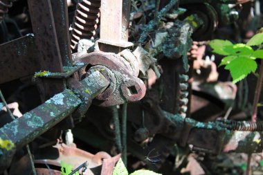 Çeşitli makine parçaları paslanıyor ve liken ile kaplanıyor