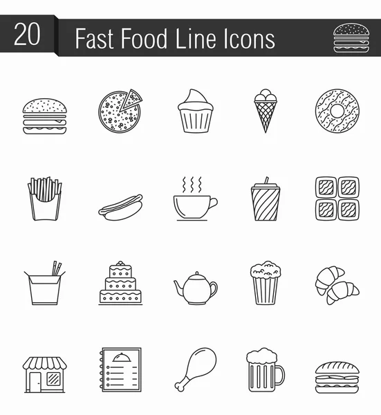 Symbole der Fast-Food-Linie — Stockvektor