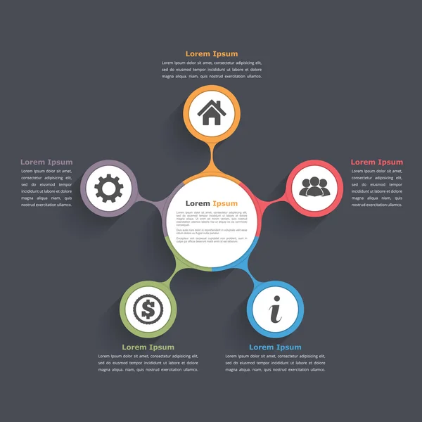Diagrama del círculo Cinco elementos — Archivo Imágenes Vectoriales