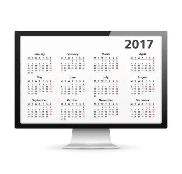 Computer with 2017 Calendar — Stock Vector