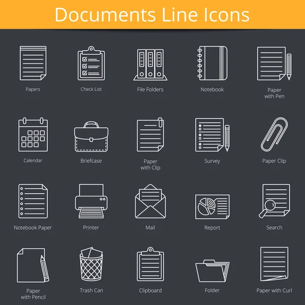 Documents Line Icons — Stock Vector