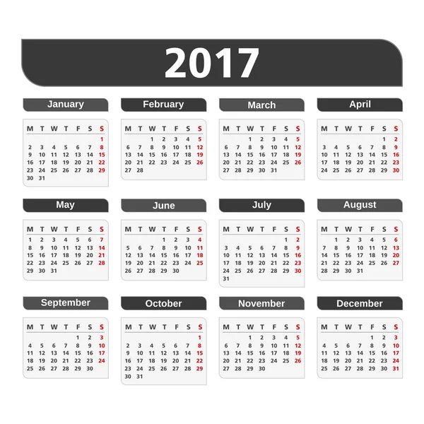 Horizontaler Kalender 2017 — Stockvektor