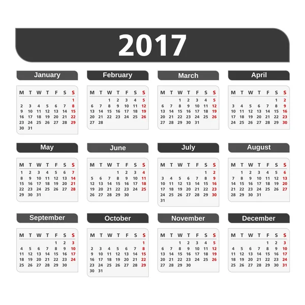 Calendrier horizontal 2017 — Image vectorielle