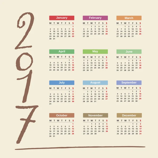 Nouvel An 2017 Calendrier — Image vectorielle